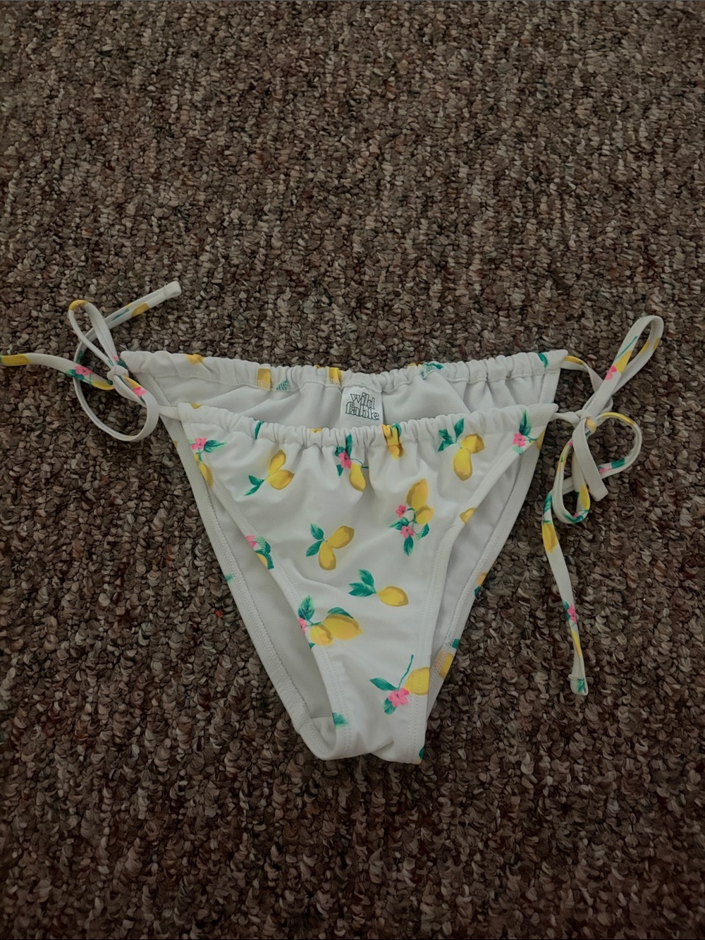 White Lemon Print Tie-Side Bikini Bottoms